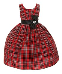 Girls   Gathered Polyester Plaid Print Sleeveless  Dress With a Bow(s) and Rhinestones and a Sash 