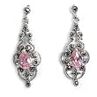 Earrings with Marcasite, Pear-Shaped Pink Crystals (Prong Set) and Sterling Silver - Size: 33 mm