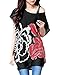Allegra K Women Loose Fit Short Batwing Sleeve Flower Pattern Tunic Shirt XL Red