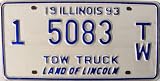 Illinois Tow Truck 1993 License Plate with Blue Numbers