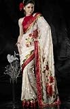 Cream Party Wear Sequined Embroidered Georgette Sari