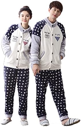Mingxintech Couples Flannel Winter Warm Pajama Set Home Sleepwear With Pants