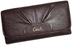 Women's Coach Ashley Leather Checkbook Wallet Mahogany