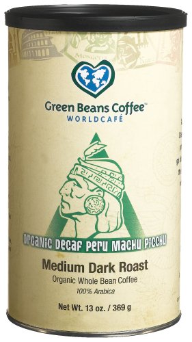 Green Beans Coffee Organic Decaf Peru Machu Picchu Medium Dark Roast Coffee, 13.0 -Ounce... by Green Beans Coffee