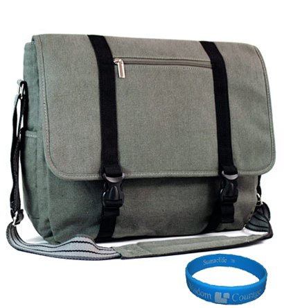 Canvas Lightweight Laptop Messenger Bag for 13 inch Apple MacBook Pro MC516LL/A Laptop Computers + SumacLife TM Wisdom Courage Wristband