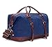 BAOSHA Oversized Canvas PU Leather Travel Tote Duffel Bag Weekender Overnight Bag (Blue)