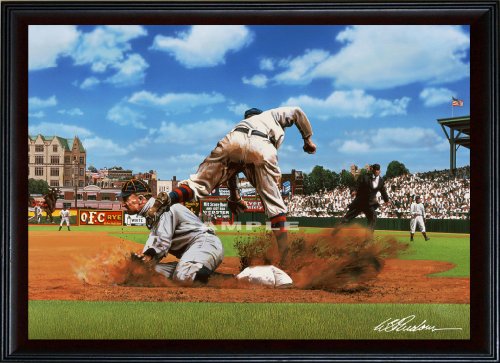 Ty Cobb on Third - Oversized Framed Canvas Art Print - Detroit Tigers
