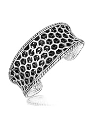 Sterling Silver Rhodium Plated Concave Cuff with Honeycomb Lace Pattern