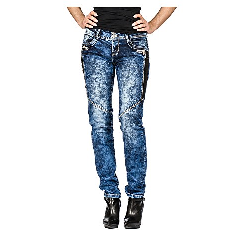 Suko Jeans Skinny Jeans for Women with Faux Leather side panel and pockets