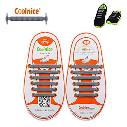 Homeout 1 Set No Tie Silicon Shoelaces - Colorful (Grey, 12pcs/Kids)