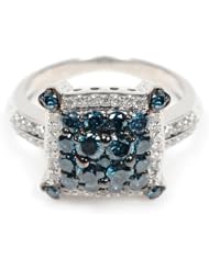 1.12ct Blue & White Diamond Christmas Ring Sterling Silver Fine Jewelry