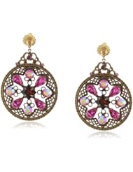 Sorrelli "Pink Orchid" Crystal Detailed Filigree French Wire Gold-Tone Drop Earrings