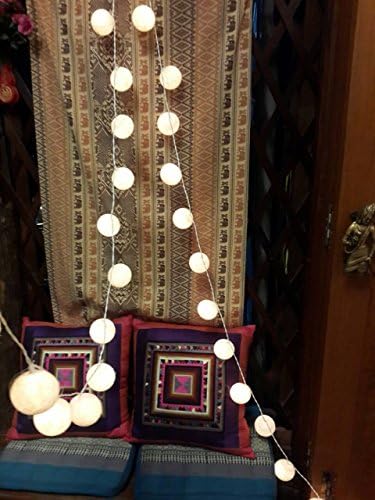 White Cotton Ball String Light 10 Feet Long with 20 Lantern Light Party , Wedding , Home Decor for Indoor Use