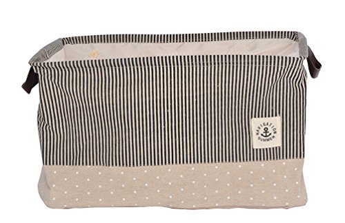 GreenForest Storage Round Basket with totes, Blue Strips and White Dots