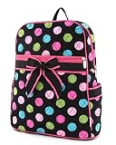 Large Quilted Polka Dots Print Backpack - Black/Multi (12x15x5.5)