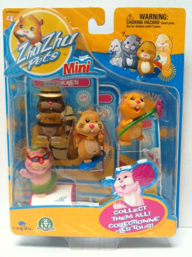 Zhu Zhu Pets Mini Figure 4Pack Scoodles, Mr. Squiggles, Nugget Jilly:Zhu Zhu Pets Mini Figure 4Pack Scoodles, Mr. Squiggles, Nugget Jilly Images
