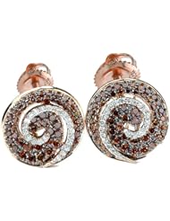 1.75 Carat (ctw) 14K Rose Gold Round Champagne and White Diamond Ladies Fine Stud Earrings 1 3/4 CT