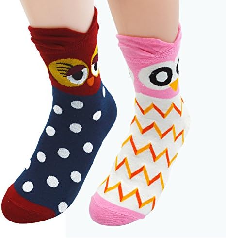 MpingT Women Girl's Lovely Cat Cartoon Pattern Casual Cotton Crew Floor Socks (Owl pattern-pack of 2)