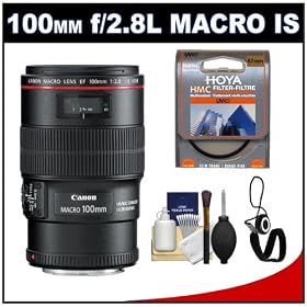 Canon EF 100mm f/2.8L Macro IS USM Lens + Hoya UV Filter + Accessory Kit for EOS 60D, 7D, 5D Mark II III, Rebel T3, T3i, T4i Digital SLR Cameras