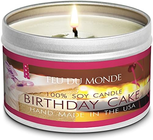 Premium Birthday Cake Natural Soy Wax Candle Travel Tin 8 Ounces