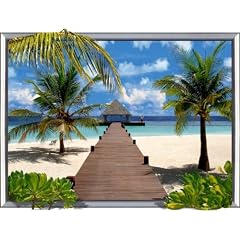 MALEDIVEN (12222)- 3D Poster Lentikular Effekt Bild - Strand Palmen Meer S�dsee Sonne Insel Himmel Wolken Br�cke - Gerahmt Gesamtgr��e 70 x 50 cm - Rahmen in Schwarz - Echt 3D-Qualit�t - Deutsches Qualit�tsprodukt