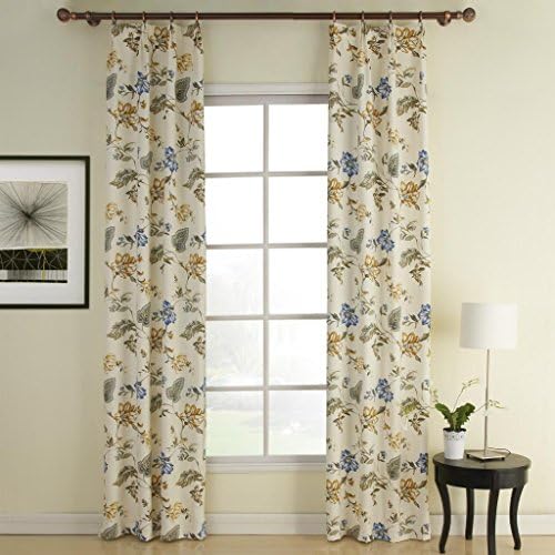 twopages Country Vitality Polyester Cotton Blend Energy Saving Double Pleated Curtain (One Panel) 84Wx102"L Multi Size Available Custom 63/84/96/102 Inch Length