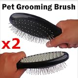 BETTERWARE Pet Grooming Brushes x2 - DOUBLE USE with Soft Massaging Pad on Reverse
