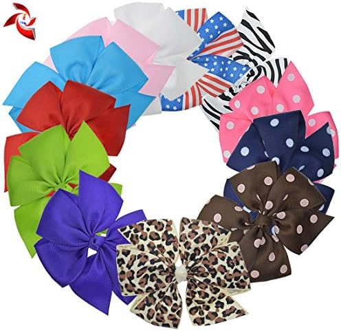 12 Pcs 4.5-5" Hair Bows Womens Lady Baby Kids Toddler Child Teen Girls Headband Misc Grosgrain Ribbon Hair Accessories Solid Clips T023 (T023)