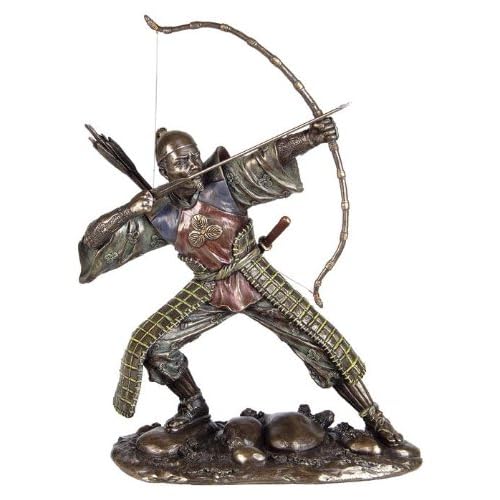 9.75 Inch Cold Cast Bronze Samurai Archer Statue with Bow