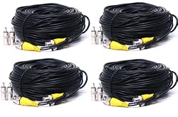 VideoSecu 4 Pack 150 Feet Video Power CCTV Security Camera Cables with BNC to RCA Adapter Connector 1OA