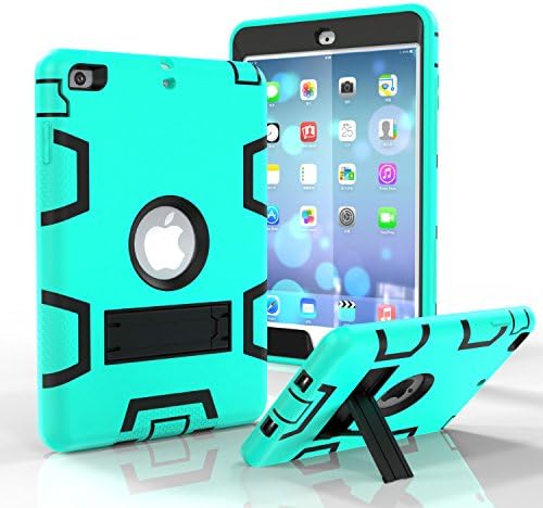 iPad Mini Case,iPad Mini 3 Case,HAPPIG0 Three Layer Armor Defender Full Body Protective Case for iPad Mini,Mini 2,Mini 3,Mini Retina with Kickstand Cover(Mint Green/Black)