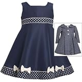 Bonnie Jean Baby/INFANT 12M-24M 2-Piece NAVY-BLUE WHITE JACQUARD DOT Special Occasion Wedding Flower Girl Easter Party Dress/Coat Set