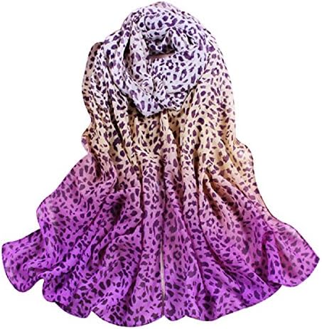 Sannysis 1PC Luxury Long Chiffon Gradual Change Leopard Wraps Shawl Stole Soft Scarves For You (Purple+Coffee)