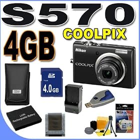Nikon Coolpix S570 12MP Digital Camera w/5x Wide Optical VR Zoom (Black) BigVALUEInc Accessory Saver 4GB EL10 Battery/Charger Bundle