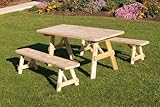 Outdoor 4 Foot Pine Picnic Table with 2 Benches Detached *Unfinished * Amish Made USA