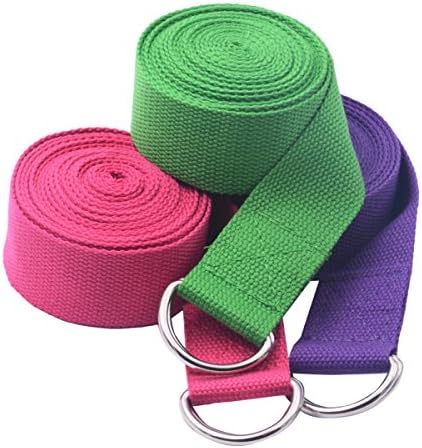 Yolane 10 Foot Cotton Yoga Strap with Metal D-ring, Perfect for Stretching, Holding Poses, Improving Flexibility, and Physical Therapy