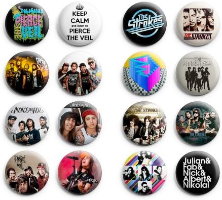 Pierce the Veil / The Strokes Pinback Buttons 16Pcs 1.25 inch Mix Set