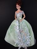 Pretty Green Dress with One Shoulder and Silver Sequins Trailing Down the Gown Made to Fit the Barbie