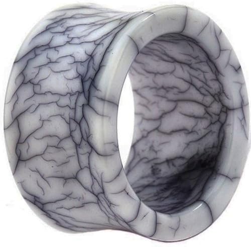 High Polish Marble Hollow Design Resin Ear Tunnels Double Flare Plugs - 0g=8mm