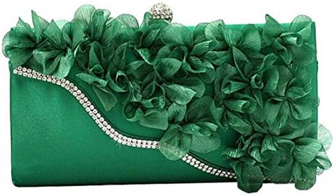 Blueblue Sky Chic Floral Chiffon Chain Evening Party Frame Clutch Miaudiere Handbag#153 (Green)
