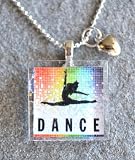 Dance Spectrum in White Square Glass Tile Pendant Necklace Jewelry Wearable Art Unique Design By Atlantic Seaboard Trading Co.