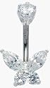 Silver Butterfly Design Belly Bar with Aquamarine CZ Stones