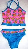 64dler 2-piece Swimwear Ruffle Crop Bikini Pink Floral/Blue