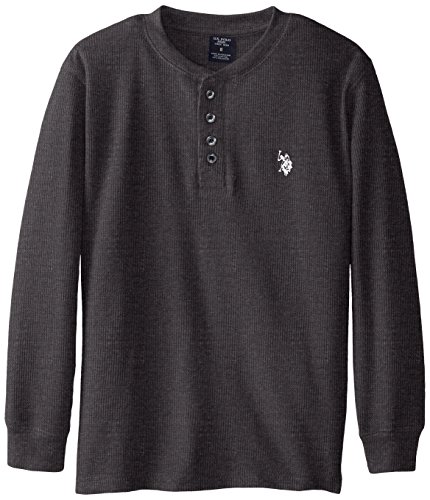 U.S. Polo Assn. Big Boys' Thermal Henley, Charcoal, 10/12