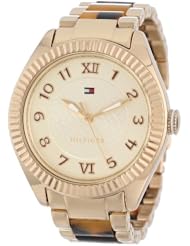 Tommy Hilfiger Womens 1781347 Casual Sport Gold-Plated Coin Edge Bezel and Tortoise Center Links Watch