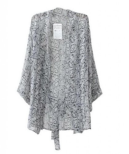 EOZY 欧米風 レディース バットスリーブシャツ ブラウス トップス ロングシャツ 長袖 バックリボン付き へび柄プリント 着心地良い カジュアル 通勤 S