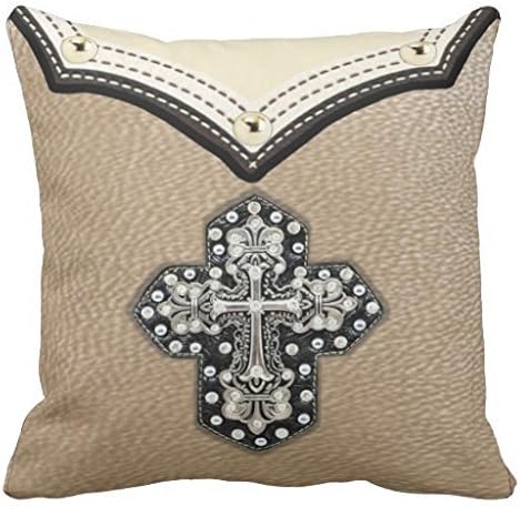 New Age Western Cross On Leather Look Print 18*18 pillow Case