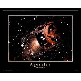Astrology Horoscope Sign Aquarius Black Wood-Mounted Art Poster Print - 20
