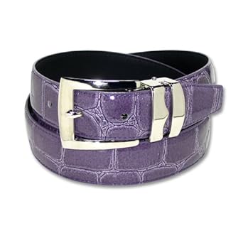 Croc Embossed PURPLE PLUM Bonded Leather Belt Silver-Tone Buckle Regular