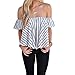 Sunward(TM) Women Off Shoulder Stripe Casual Blouse (Medium, White)